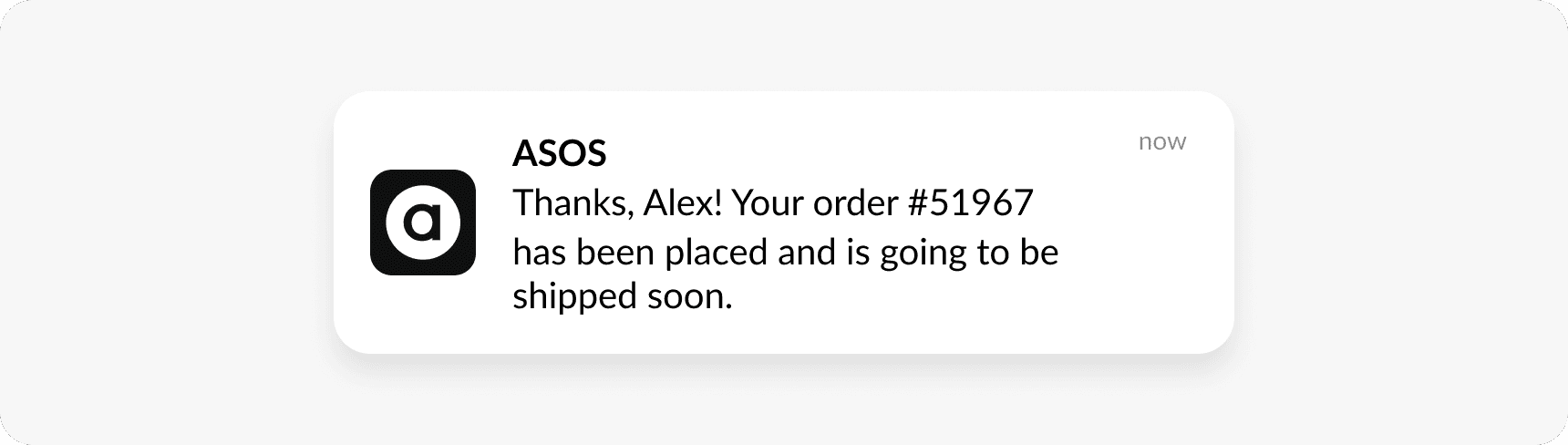 Order confirmation transactional push notification